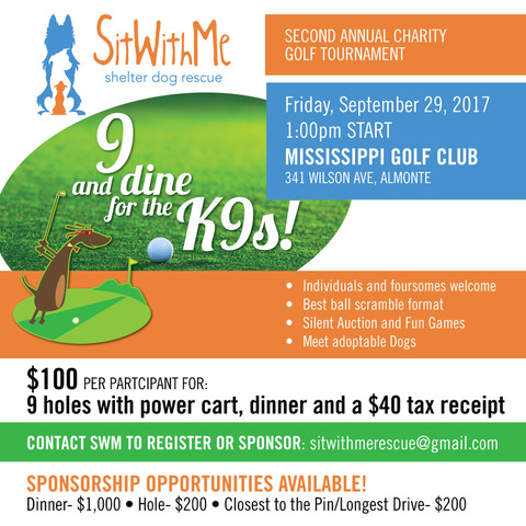Nine and Dine for the Canines Second Annual Charity Golf Tournament Poster.